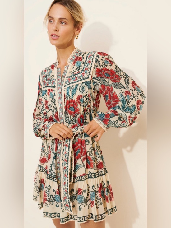 FARM Rio Dresses & Skirts - Farm Rio Sand Francesca Long Sleeve Mini Dress - Size Medium